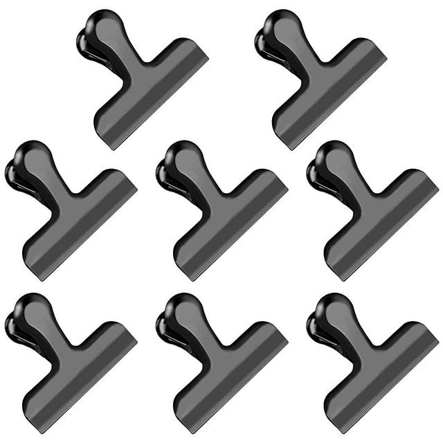 Funfery Black Chip Clips Airtight Bag Clips Food Clip Kitchen Clips for Snack,3 Inch Wide Large Clips for Food Packages,Strong Food Clips Snack Clips, Metal Chip Clips Heavy Duty Paper Clamps(8 Pack)