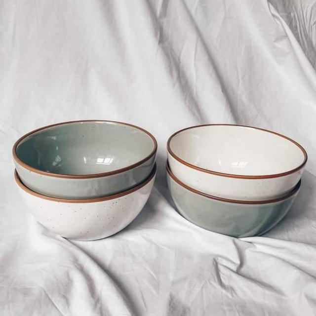 Cereal Bowls - Rimmed and Speckled - 28oz - Earl Grey and Vanilla White