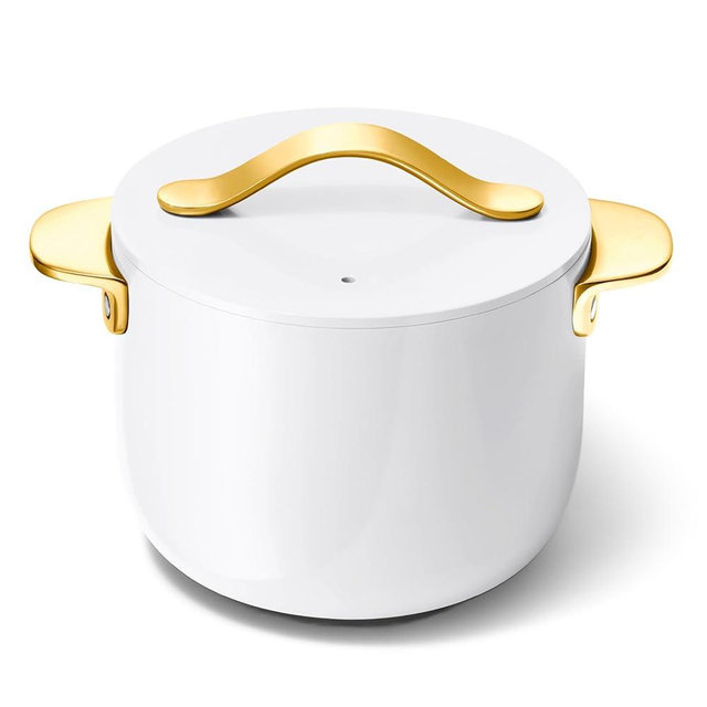 Caraway Petite Cooker - 2 Qt Ceramic Coated Pot - Free From Forever Chemicals - Perfect for Rice, Grains, or Sauces - White
