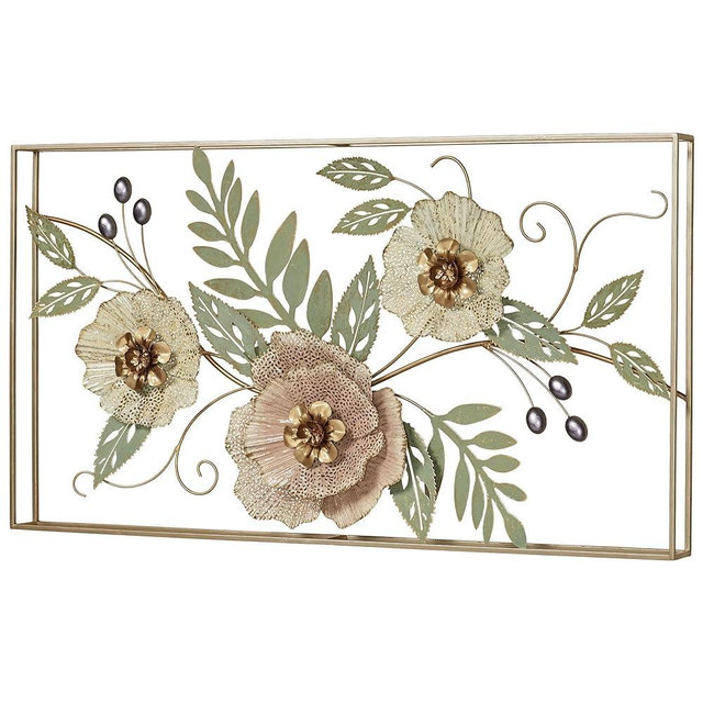 Touch of Class Forever Blooms Openwork Floral Wall Art - Framed - Metal - Painted by Hand Pink Pastel, Cream Blossoms, Metallic Hues - Fluted Flower Petals - Alcohol Ink Fluid Painting