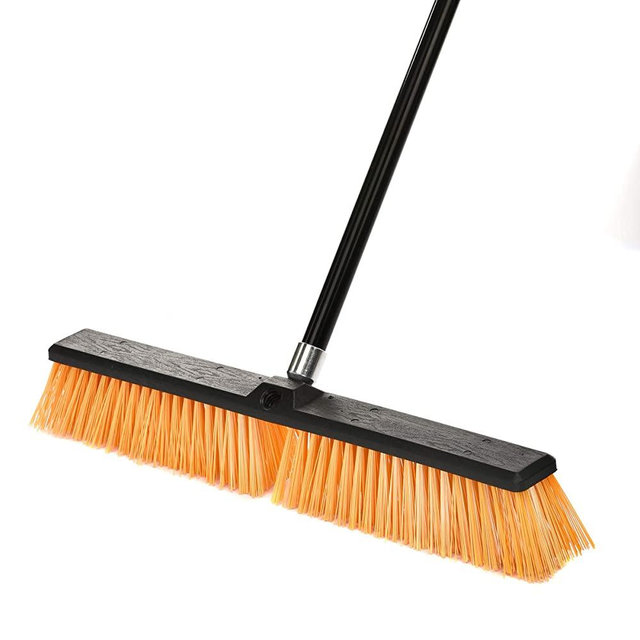 Alpine Industries Push Broom Heavy Duty Smooth Surface Broom Deck Scrubber Long Handle Commercial Floor Scrub Broom Cleans Dirt, Debris, Sand, Mud, Leaves and Water (Yellow, 24 in)
