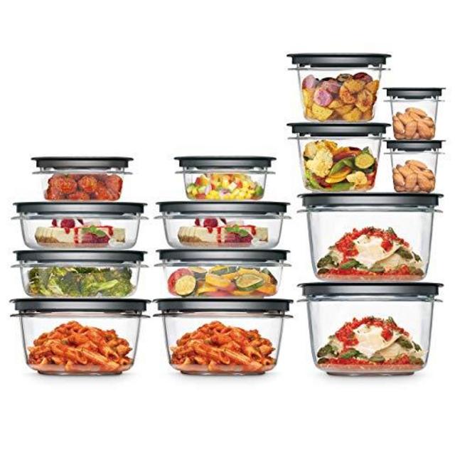 Rubbermaid 2108373 Meal Prep Premier Food Storage Container, 28 Piece Set, Grey