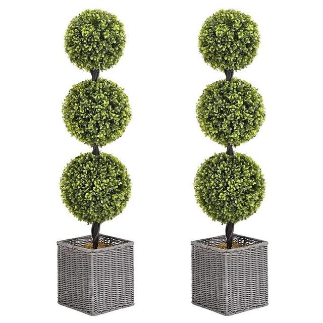 SEVENLOVE 2 Pack 3FT Artificial Boxwood Topiary Ball Tree, Potted Boxwood Tree Topiary Artificial Plant Shrub for Front Door Porch Home Office Decor
