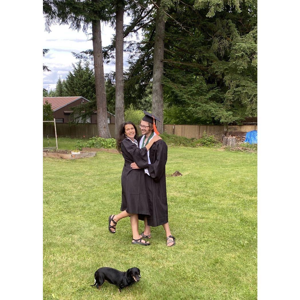 Bachelors graduation celebrated with our honorary third wheel (rest in peace, Licorice)