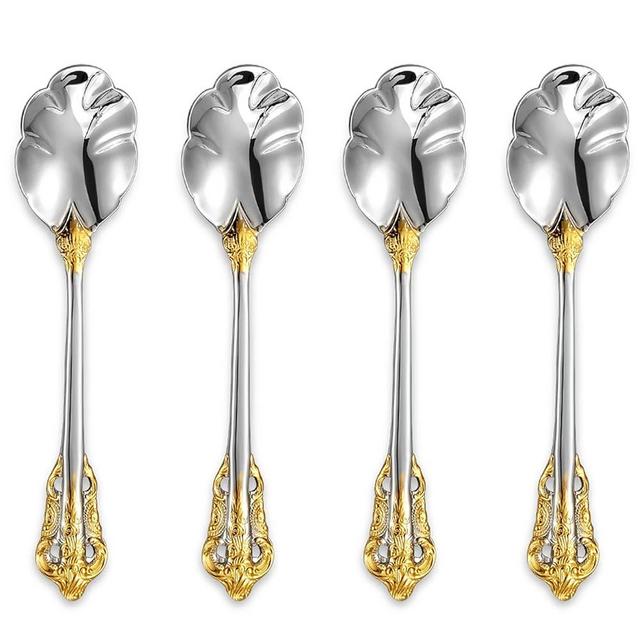 KEAWELL 6" Tea Spoons Set of 4, Coffee Espresso Demitasse Vintage Tea Spoon, 18/10 Stainless Steel, Gold Accent