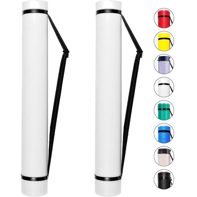 CALPALMY 2-Pack Expandable Poster Tube with Strap - White Storage Tubes 24.75" to 40" with Caps and Labels - Use for Blueprint Document Poster Carrying Case and Holder