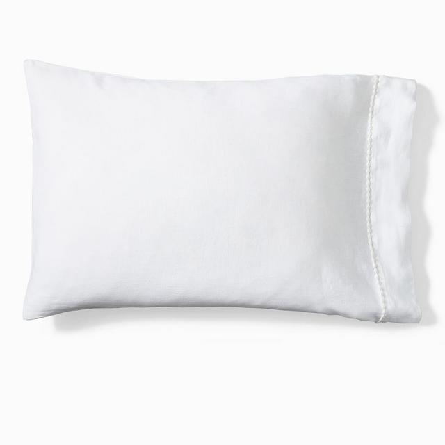 European Flax Linen Pom Pom Sheet Set, King Pillowcase Set, White