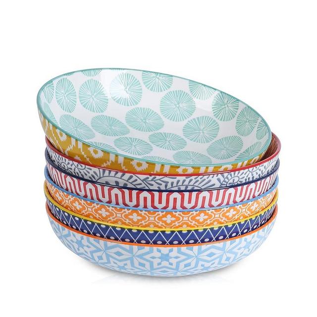 Selamica Ceramic Pasta Bowls Set 34 OZ, Large Salad Bowls 8.6 Inch Dinner Bowls for Kitchen, Wide Shallow Bowls Deep Plates for Pasta Soup, Microwave & Dishwasher Safe, Set of 6, Assorted Colors