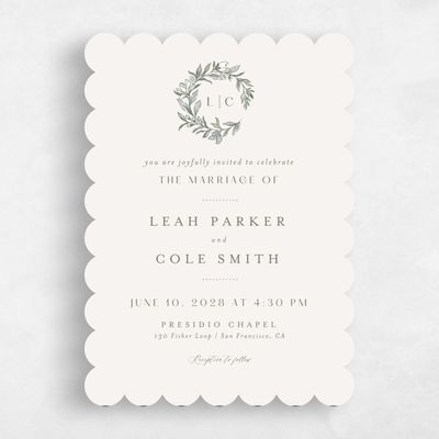 Green Scalloped Wedding Invitation - Heliconia Classic