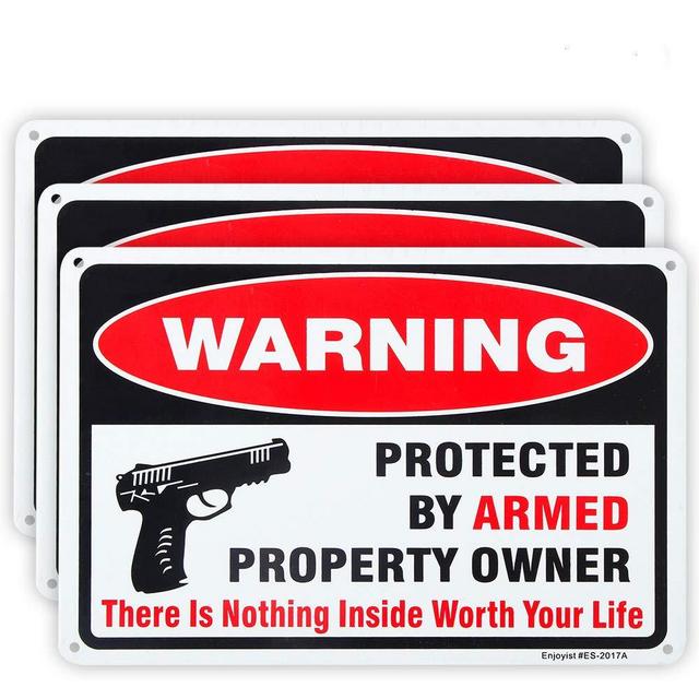 Enjoyist 3-Pack Gun Sign, There is Nothing Here Worth Your Life, Protected by Armed Property Owner Sign, 10"x 7" .04" Aluminum Reflective Sign Rust Free Aluminum-UV Protected and Weatherproof