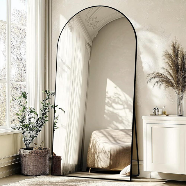 ABSWHLM Oversized Full Length Mirror 78x38 Inch - Wall Mounted or Standing Floor Mirror with Aluminum Alloy Frame, Shatterproof Tempered Glass - Modern Mirror for Bedroom, Living Room, Closet, Black