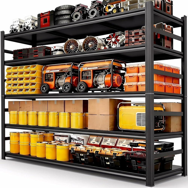 48''W Garage Shelving,3300LBS Heavy Duty Garage Shelving,88"H Industrial Shelving,Adjustable Storage Shelf Unit with Double Layer Posts for Garage,Basement,Warehouse,Commercial,Black 5 Tier