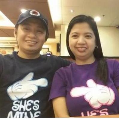 Our "She's Mine. He's Mine" couple shirt.  Next time we're going to wear the "Mr and Mrs" couple shirt. Excited for that moment to happen.