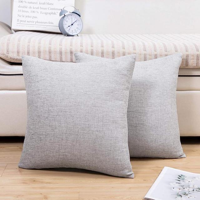 Jepeak Throw Pillow Covers Cushion Cases Pack of 2 Linen Farmhouse Modern Decorative Solid Square Pillow Covers for Couch Sofa Bed Home Decoration (Light Grey, 24 x 24 inch)