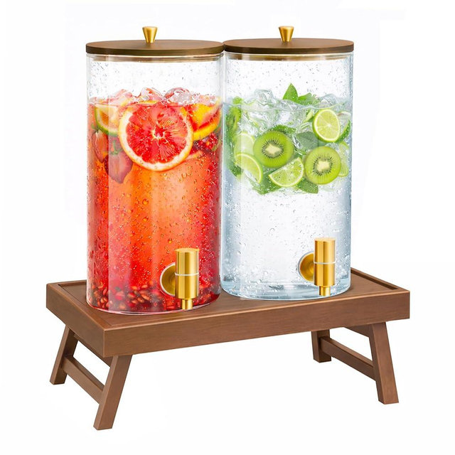 VERSSURE 2PCS Glass Drink Dispenser 1.5 Gallons, Large Glass Cold Beverage Dispensers with Foldable Stand and Spout, Drink Dispenser for Parties, Bars and Home