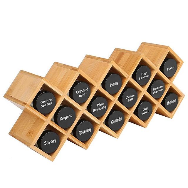 4-Tier Bamboo Countertop Spice Rack Organizer Organiser, Criss-Cross Kitchen cabinet Free-Standing Countertop Storage Organizer shelf Fit for Round and Square Spice Jar, Can, Bottle(Jars Not Include)