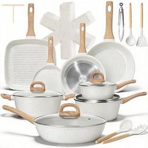 EWFEN 25 Pcs Pots and Pans Set, Nonstick Ceramic Cookware Sets, Healthy Non-Toxic, Large Capacity, Induction Compatible, Cooking Set with Frying Pans & Saucepans, PFAS/PTFE/PFOA Free, Cream White