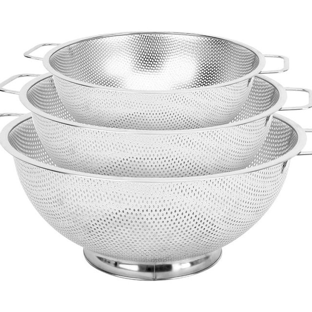 3PCS Colander for Kitchen, 3QT & 4QT & 5QT, Stainless Steel Colander Strainer with Handle for Fruits Vegetables Cooking Food, Dishwasher Safe