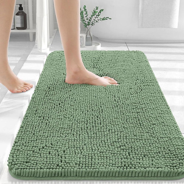 OLANLY Bathroom Rugs 30x20, Extra Soft Absorbent Chenille Bath Rugs, Rubber Backing Quick Dry, Machine Washable Bath Mats for Bathroom Floor, Tub and Shower, Home Decor Accessories, Olive Green