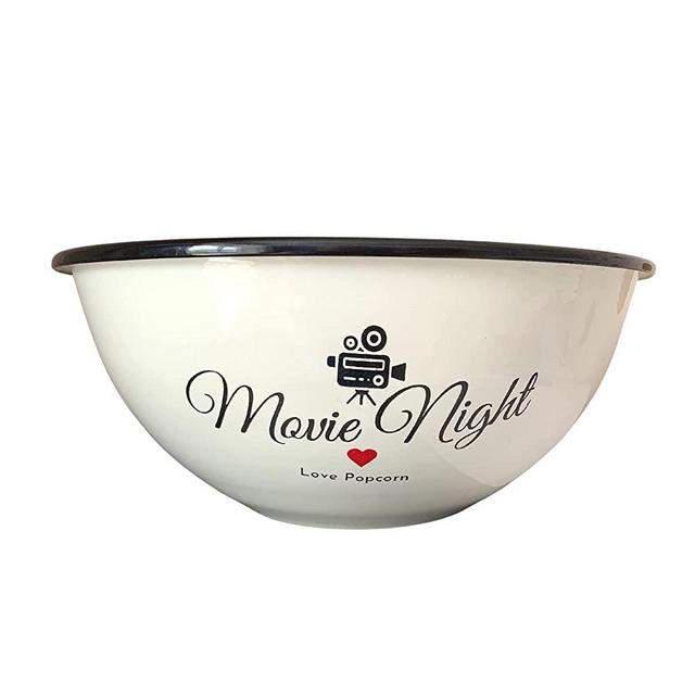 Delightful Bliss Popcorn Bowl, Movie & Theater Night. Lightweight Enamel Reusable Popcorn Bowl. Perfect Sharing Bowl at any Party with Family and Friends. 5"H x 9.5"W