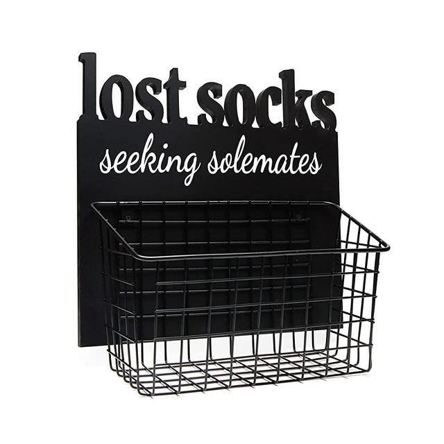EVA murmure Cutout Letters -Lost Socks,Laundry Rustic Wooden Sign with Attached Basket,Laundry Organization,Farmhouse Laundry Room Decor,11x12x6inches-black