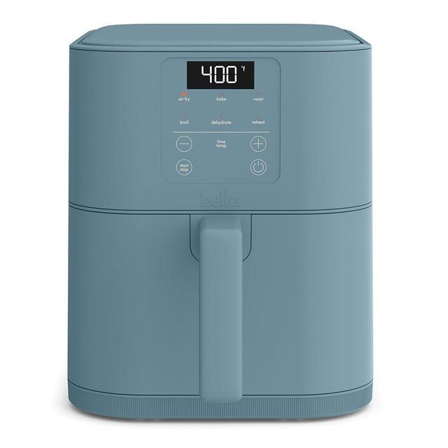 bella 6 Qt Slim Air Fryer, Fits-anywhere™ Kitchenware, EverGood™ Ceramic Nonstick Coating, Adjustable Temperature, 6 Preset Cooking Options, 60 Min Auto Shutoff w Audible Tone, 5lb Capacity, Surf