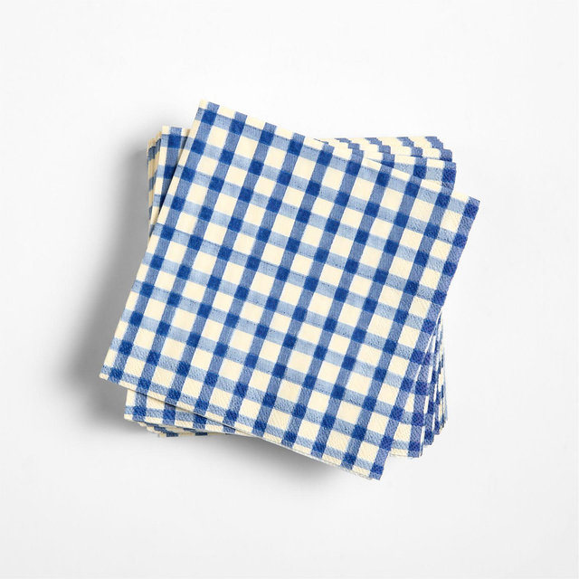 Blue Gingham Paper Cocktail Napkins