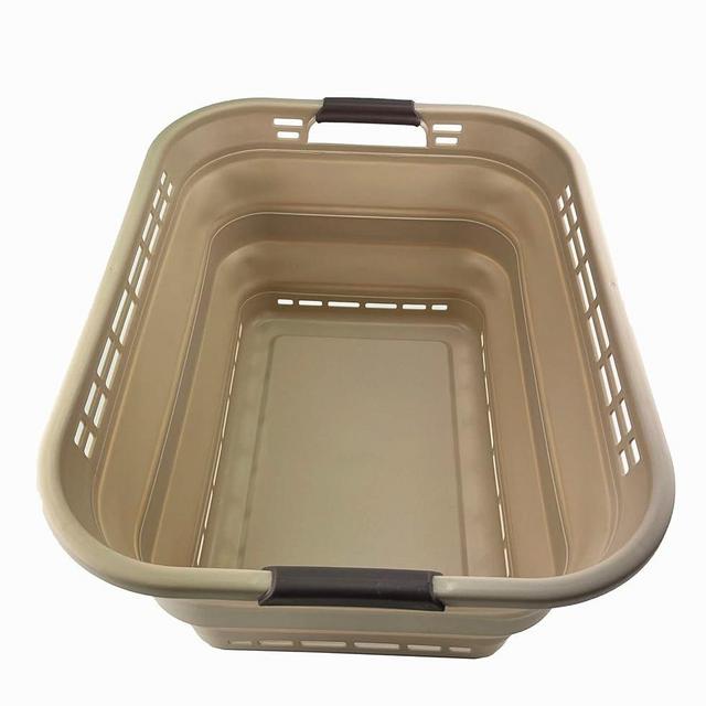 SAMMART 42L (11 Gallons) Collapsible Plastic Laundry Basket - Foldable Pop Up Storage Container/Organizer - Portable Washing Tub - Space Saving Hamper/Basket [BPA Free] (Apricot/Brown)