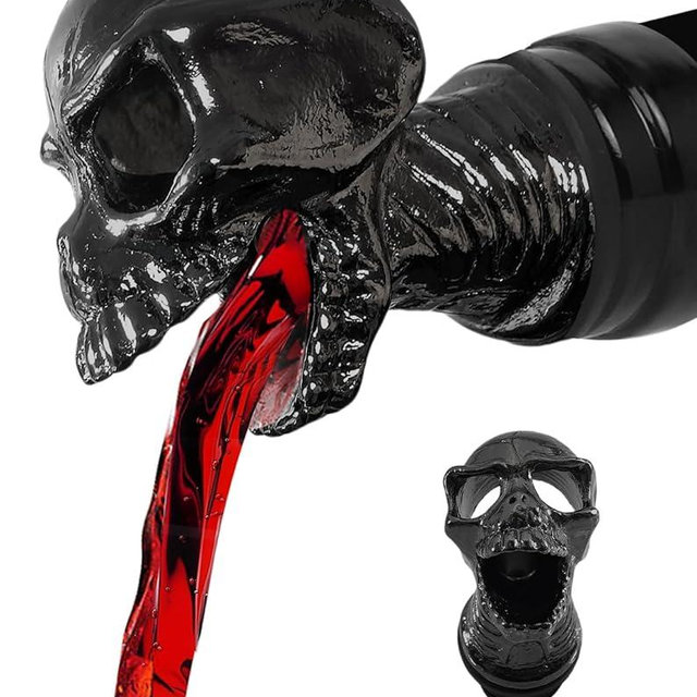 Skull Wine Aerator Pourer Spout, Olive Oil Liquor Bottle Decanter, Dark Grey Plated Creative Gifts for Alcohol Spirits Whiskey Lover