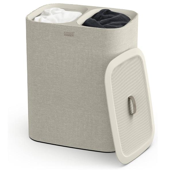 Joseph Joseph Tota 90 liter/23.8 gallon Laundry Hamper Separation Basket with lid, 2 Removable Washing Bags with Handles - Ecru