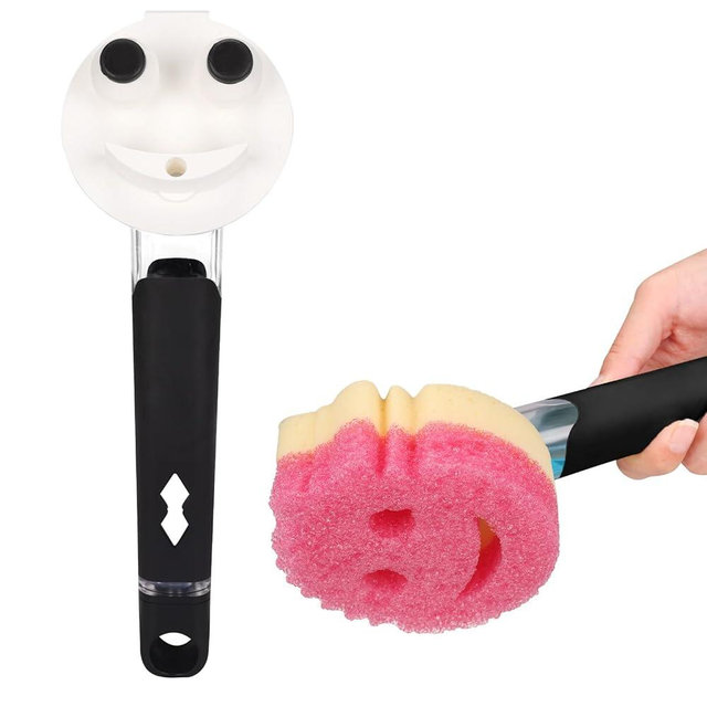 Smile Sponge Dish Wand Sponge Holder for Scrub Daddy Sponge, Soap Dispensing Handle, Kitchen Scratch Free Sponge Handle with Food Scraper (Sponge Not Included)