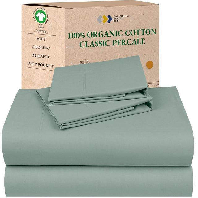 California Design Den King Sheets Deep Pocket Set - Soft 100% Organic Cotton Sheets, Crisp and Cool Percale, Deep Pockets with Anti-Skid Elastic, Breathable and Durable Bedding Set - Sage Green