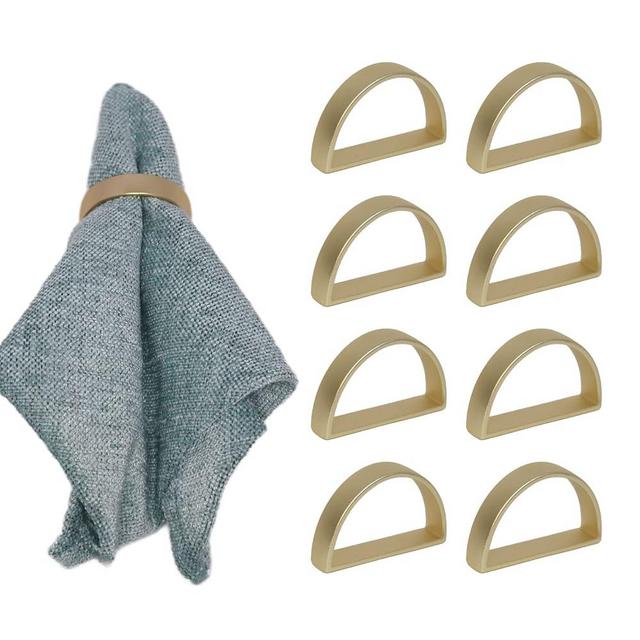 Stainless Steel Gold Napkin Rings Set of 8 Metal Napkin Ring Holders Modern Ring Holder Serviette Buckles Metallic Adornment for Table Settings Kitchen Dinner Party Wedding (Matte Gold Semicircle)