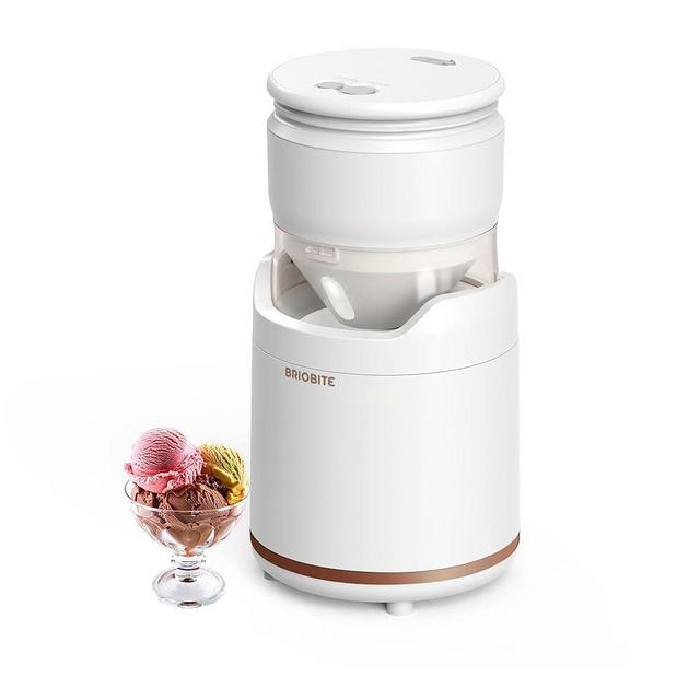 BRIOBITE Ice Cream Maker - Rechargeable & Compact Electric Ice Cream Machine for Gelato, Milkshakes & Sorbet,Double-Insulated Bowl,Easy to Clean,Perfect for 1-2 Servings,White