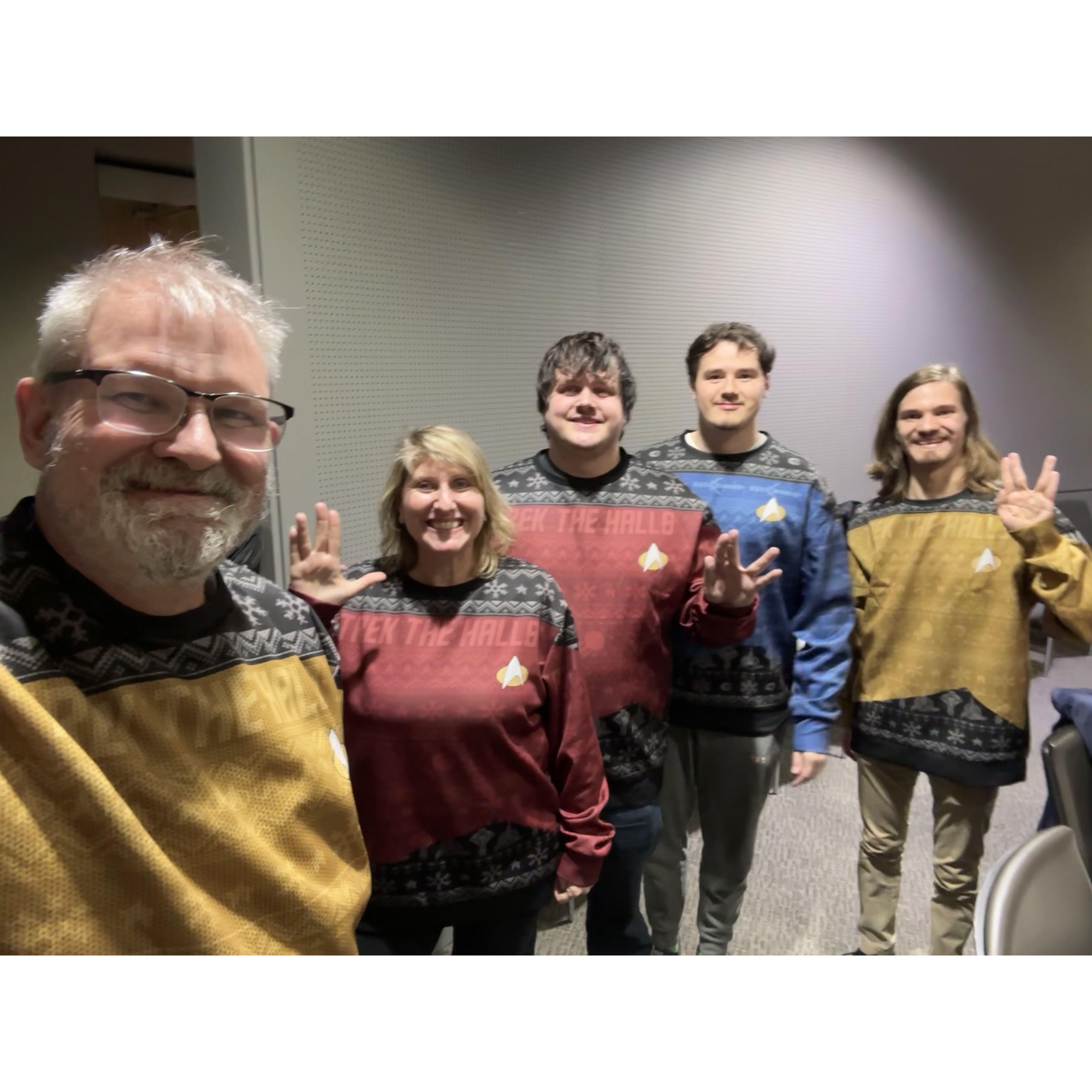 In our Star Trek Christmas sweaters