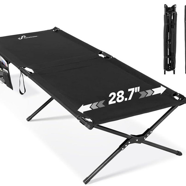 Sportneer Camping Cot: 78.3"x28.7"x14.6" Comfort Cot Bed for Camping Traveling Guest Bed, Sleeping Cots for Adults with Side Pockets & Storage Bag - Ease of Assembly, Support 330 Lbs