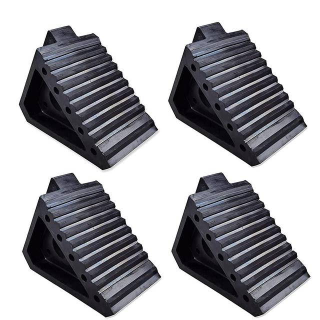 HOXWELL Solid Heavy Duty Rubber Wheel Chocks 4 Packs, Premium Chock for Car, Travel Trailers, RV, Truck, and ATV(4 pcs, Black) 8" x 4" x 6"