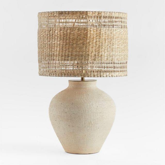 Corfu Cream Table Lamp with Woven Natural Shade