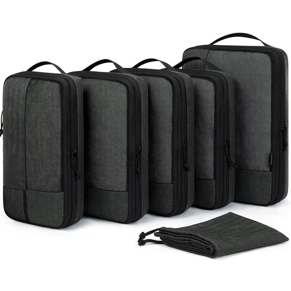 BAGSMART Compression Packing Cubes for Travel, 6 Set Packing Cubes for Carry on Suitcases, Compression Travel Cubes & Suitcase Organizer for Packing with Shoe Bag Black