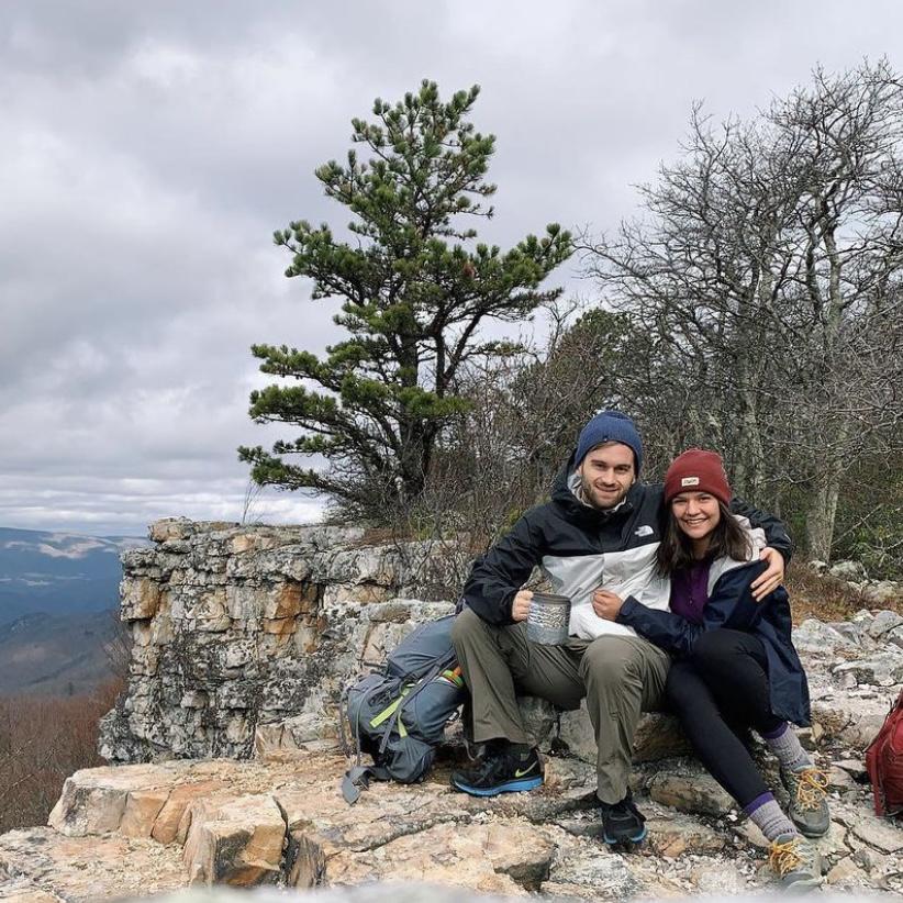 JD and Steph taking a socially distant approach to Thanksgiving in fall of 2020. They made instant mash potatoes and re-hydrated gravy with their camp stove
