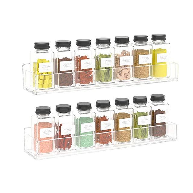 NIUBEE Wall Mounted Spice Rack Organizer,Clear Acrylic Spice Shelf Storage Holder,Hanging Seasoning Rack Organizer for Wall Kitchen Pantry Cabinet Door 2 Pack
