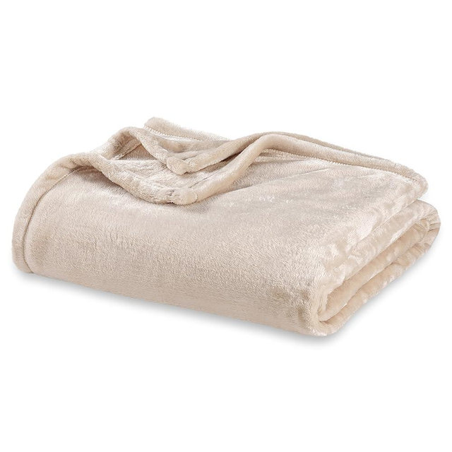 Berkshire Blanket Classic VelvetLoft® Solid Bed Blanket, Queen Size Bed Blanket, Lightweight Soft Fuzzy Plush Blanket for Bed and Couch, Grain, 90x90 Inches