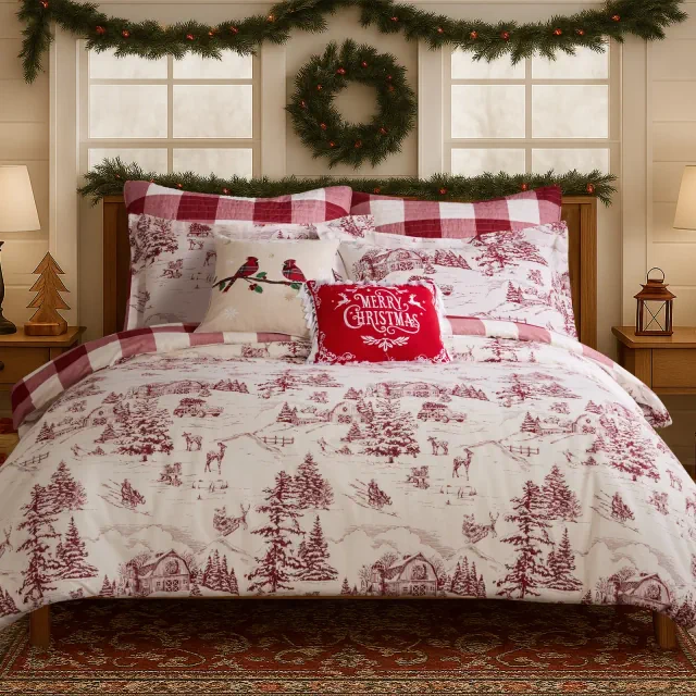 Winter Sleigh Ride Red Full/Queen Duvet Cover Set - Levtex Home