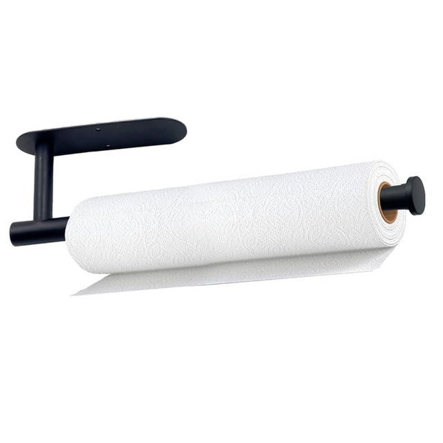 Paper Towel Holder, Self Adhesive or Drilling Paper Towel Holder Under Cabinet, Stainless Steel Black Paper Towel Holder Wall Mount for Kitchen, Bathroom, Sink, Pantry, Fridge