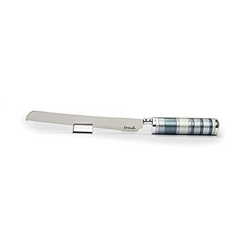 Emanuel Yair Challah Bread Knife with Detachable Salt Shaker in Handle | Modern Multicolored Ring Design (Gray NSM-5)