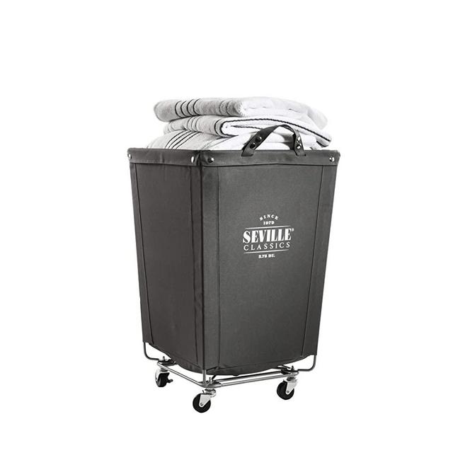 Seville Classics Commercial Heavy-Duty Canvas Laundry Hamper with Wheels, 18.1" D x 18.1" W x 27" H, Gray