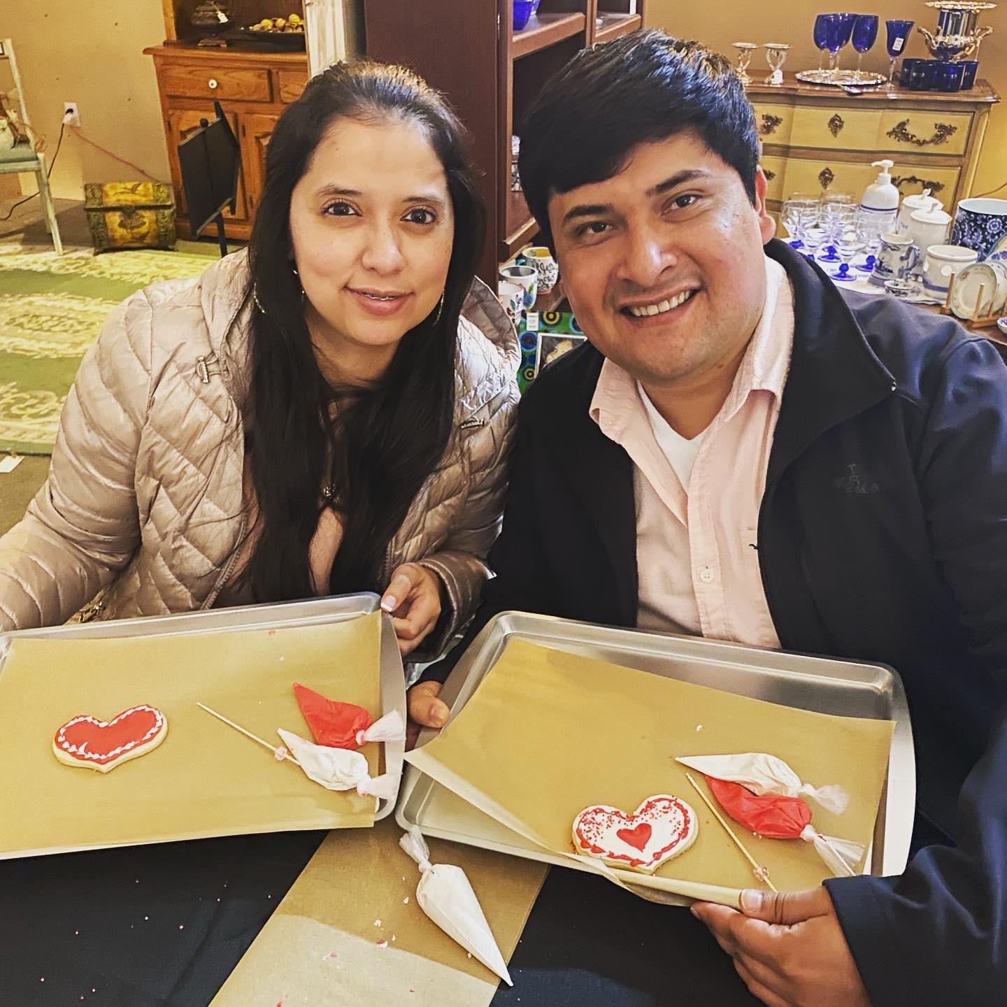 Making cookies for each other on a Valentine's date.