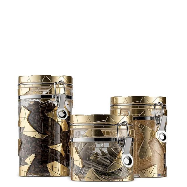 Airtight Kitchen canister (Set of 3) | Food Storage Containers in 32, 22, & 15 -Ounce Sizes | Pantry Organizers Neatly Hold Food, Coffee, Beans, Sugar, Flour, Tea, Cereal Nuts & (Gold)