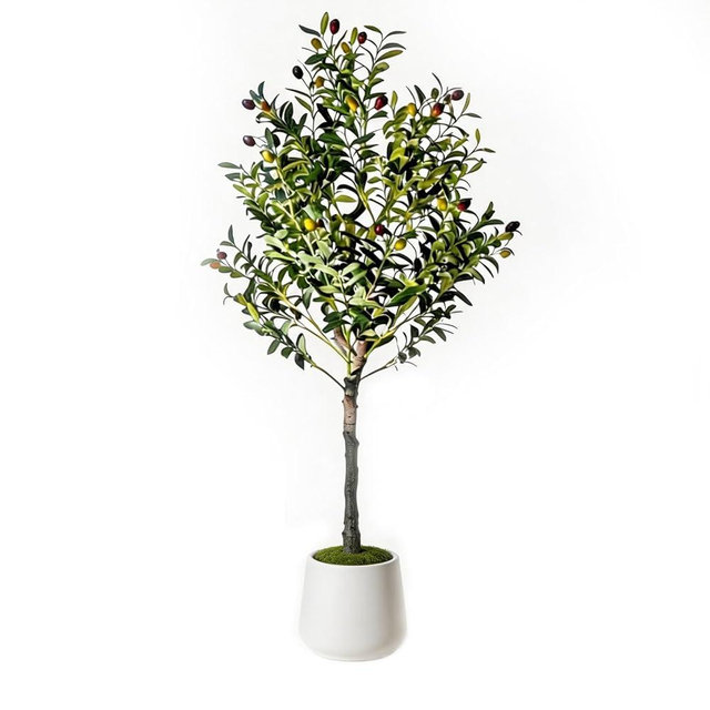 5FT Artificial Olive Tree, Faux Olive Tree for Modern Boho Home Decor, Fake Olive Tree with Realistic Leaves & Fruits, Potted Indoor Plant for Living Room Bedroom Entryway