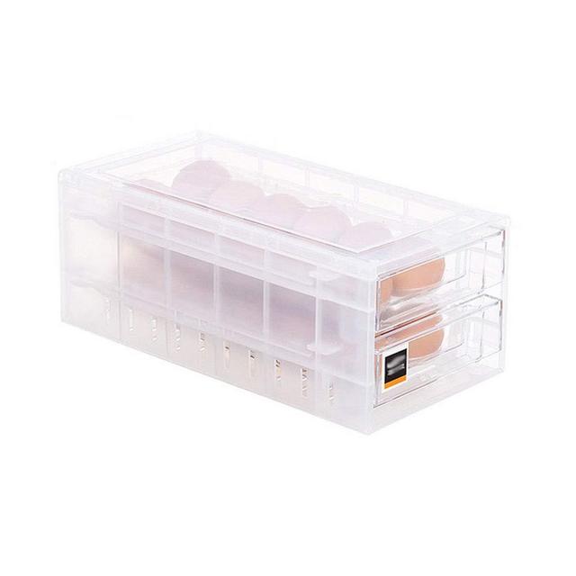 Refrigerator Egg Storage Bin, Drawer Double-layer Stackable Fridge Egg Organizer,Refrigerator fresh-keeping box,Egg Tray,Clear(24 grids)